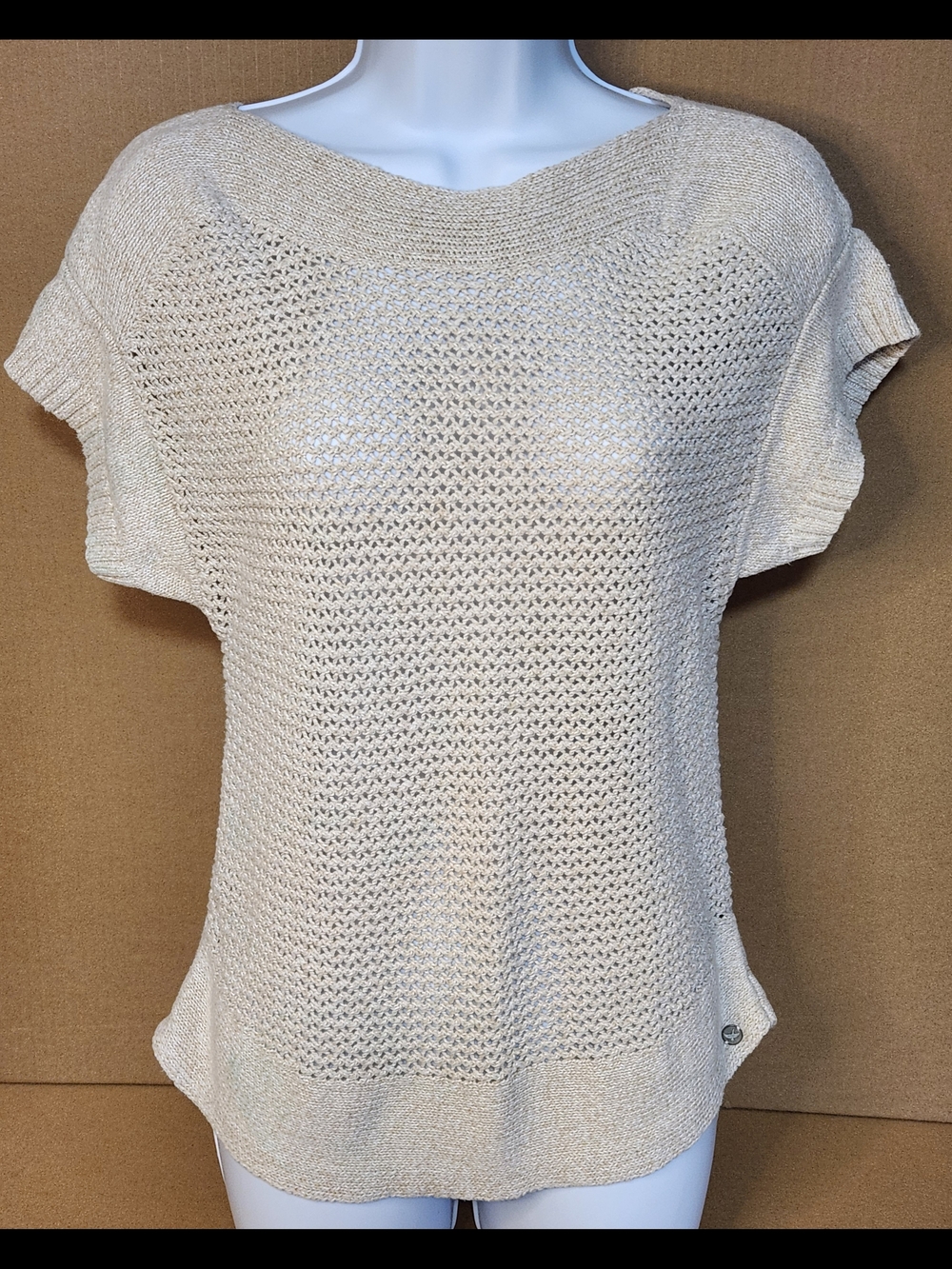 Eddie Bauer Crochet Sweater Women Medium Oatmeal Color